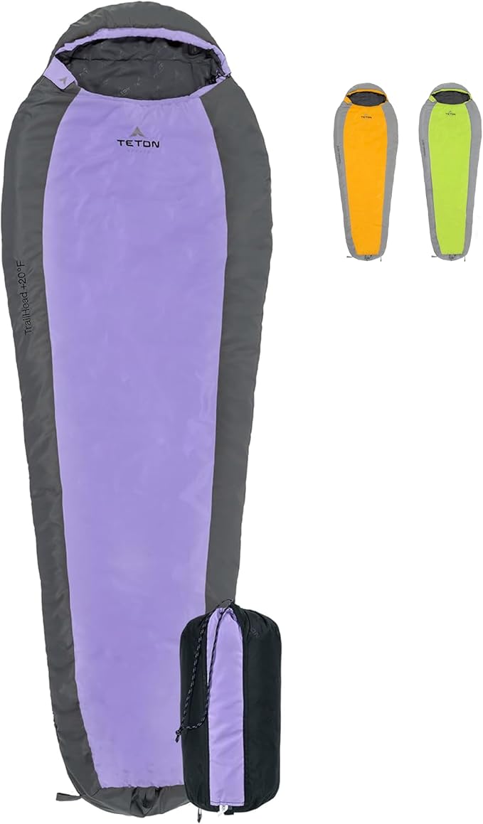 Teton 20F and 5F Degree Sleeping Bag Lightweight Warm Weather Mummy Sleeping Bags for Adults and Kids Camping Backpacking Hiking