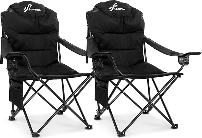 Sportneer Folding Camping Chair: 24'' Extra Wide 3 Adjustable Angle Collapsible Chairs with Cup Holder &amp Carry Bag - Oversized Heavy Duty Padded Outdoor Chair for Camping Yard Fishing Support 353
