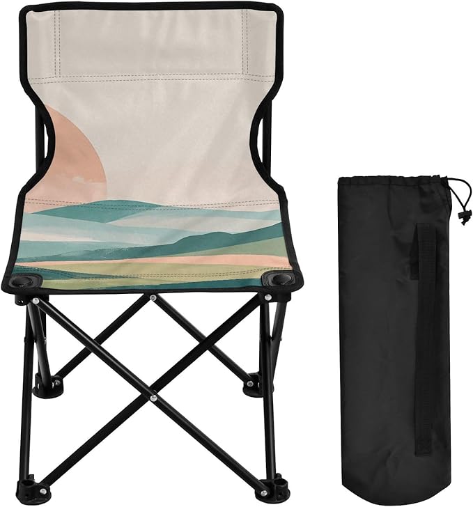Mountains Portable Camping Chairs Folding Chair - Durable Oxford Fabric Lightweight Iron Frame Easy Fold Design - Ideal for Outdoor Activities Camping Fishing and Travel