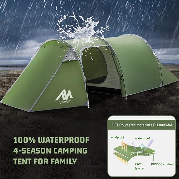 3-4 Person Family Tent with Porch Waterproof for Camping Hiking Traveling