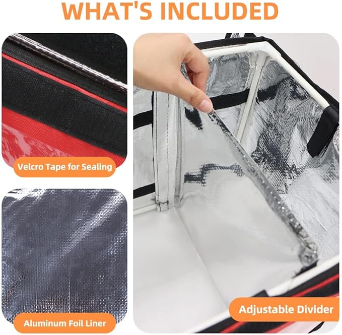 TooCust Red Insulated Bags For Food Delivery 16.5 x 11.4 x 11.8 Commercial Insulated Food Delivery Bag w/Divider Waterproof &amp Foldable Catering Bag
