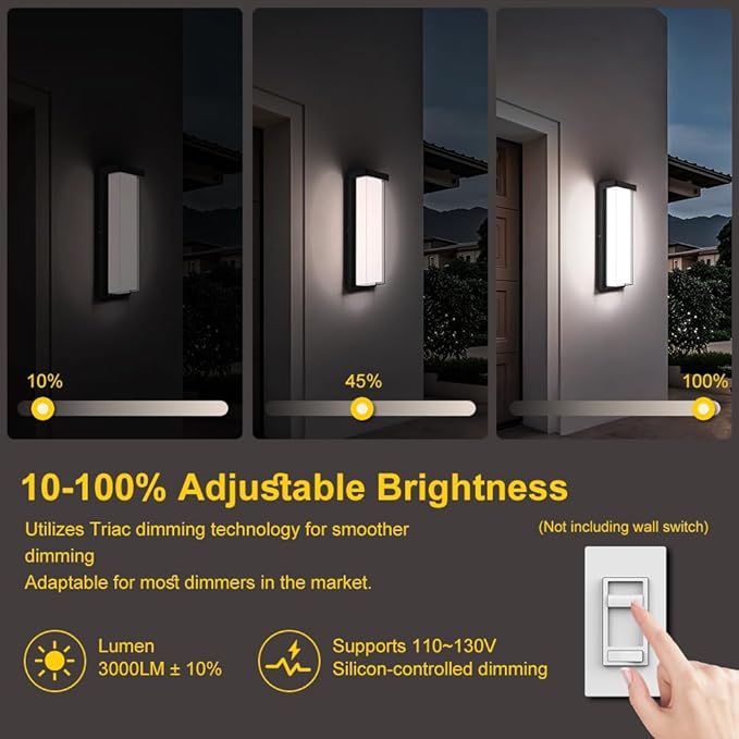 Sytmhoe LED Outdoor Wall Light Fixture16in Dimmable Modern Porch&ampPatio Wall Light Fixture6000K Black Exterior Sconce Light Mounted for House Garage Porch Courtyard(2Packs)