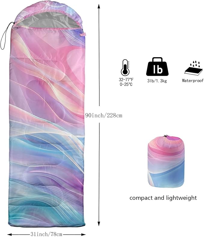 Kids Sleeping Bag for Boys GirlsWestern Cowboy Print-Lightweight Warm Portable Outdoor Indoor-Waterproof Cold Weather Resistant Sleeping Bag for Camping Hiking
