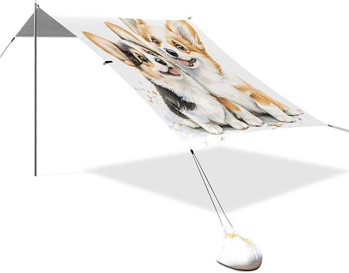 Camping Sun Shelters Little Corgi Dogs Beach Canopy 126 * 110.2in