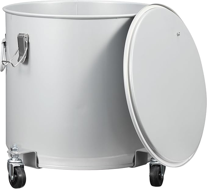 IDEALHOUSE 8 Gallon Commercial Fryer Grease Bucket Carbon Steel Oil Disposal Caddy Secure Lid Lock Clips Caster Base Nylon Filter Bag Included Oil Storage &amp Transport for Kitchen and Restaur