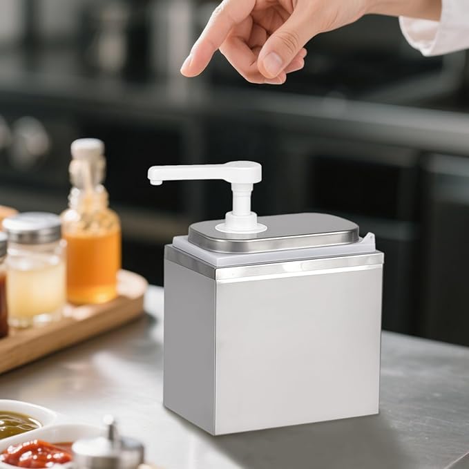 2L Stainless Steel Sauce Dispenser with Adjustable Pump Ideal for Syrup Honey and Sauces Suitable for Kitchens and Restaurants