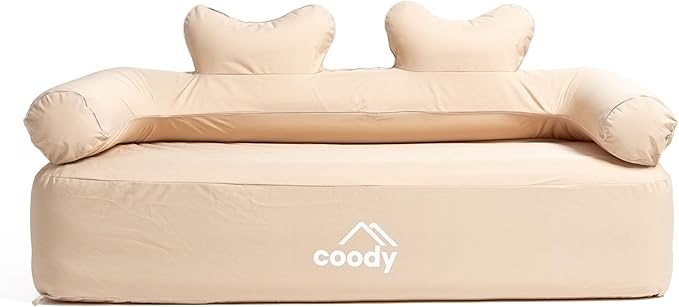 COODY Air Sofa Inflatable Couch for Home &amp Outdoor Blow Up Camping Sofa Built-in Pump Portable Folding Couch Glamping Inflatable Double Chair Movie Loveseat - 61x32x32 (Beige)