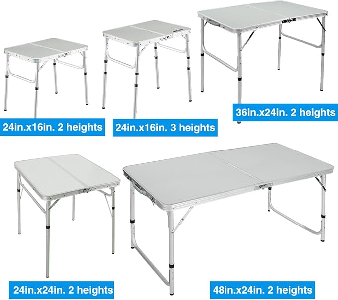 REDCAMP Small Folding Camping Table2ft Portable Aluminum Outdoor Small Foldable Table Adjustable Height Lightweight for Picnic Cooking Beach