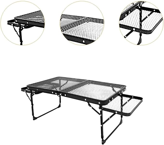 Small Folding Table Adjustable Height Grid with Mesh Desktop Folding Camping Table Barbecue Table for Travel Car Garden Beach Hiking camping table Wilderness camping table Outdoor camping tab