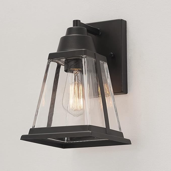 Globe Electric 44697 Merle 1-Light Outdoor Wall Sconce Bronze Clear Glass Shade Brown Bulb Not Included