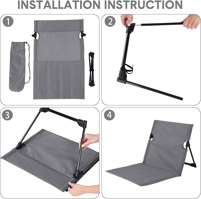 Jetec Foldable Floor Backrest Chair Portable Camping Chair with Storage Bag Light Weight Lazy Seat for Indoor Outdoor Bed Ground Park Lawn Concerts Beach Hiking
