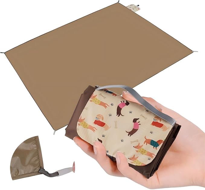Picnic Blanket Waterproof – Packable Sand Proof Beach Blanket (0.42lb/0.66lb) Compact &amp Foldable Fits in Pocket with Integrated Stakes Ideal for Camping Hiking Travel Concert Festival