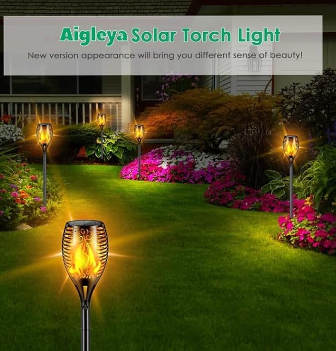 Solar Lights Outdoor 99 LED Higher &amp Larger Flickering Flame Solar Torch Lights 43 Waterproof Outdoor Lighting Solar Powered Pathway Lights Christmas Decorations for Garden Patio Yard 4Pack