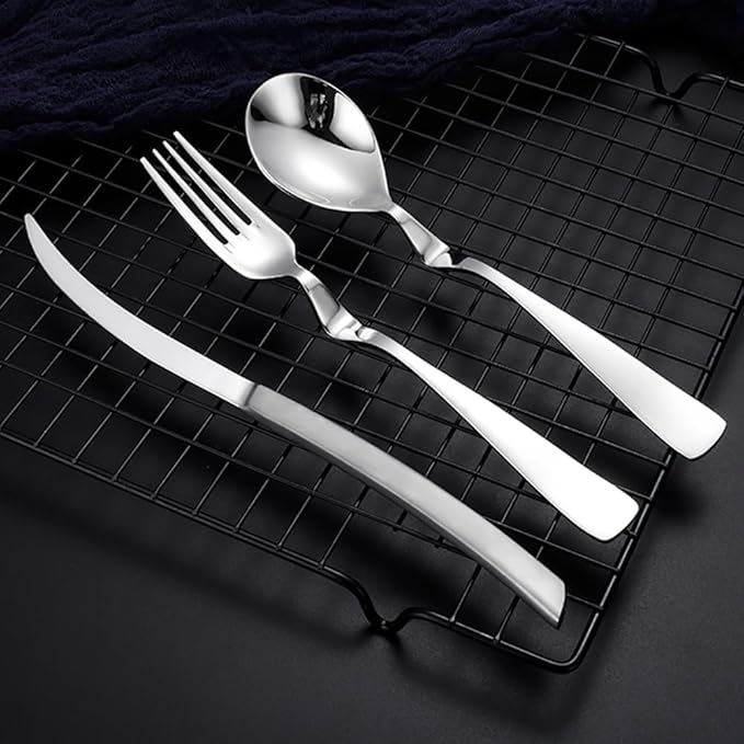 24-Piece Silverware Set Spoons and Forks Set Kitchen Utensils Set Flatware Set for 8 Stainless Steel Utensils Set Mirror Effect Cutlery Integral Molding Dishwasher Safe for Picnic &amp Camping