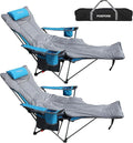 Reclining Camping Chair with Removable Footrest Lounge Chair with Headrest Cotton Cushion Portable Adjustable Folding Chairs