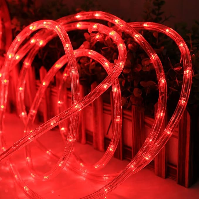 50ft 360 LED Waterproof Rope Lights 110V Connectable Indoor Outdoor Red Led Rope Lights for Outside Deck Patio Pool Camping Bedroom Decor Landscape Lighting and More (Red)