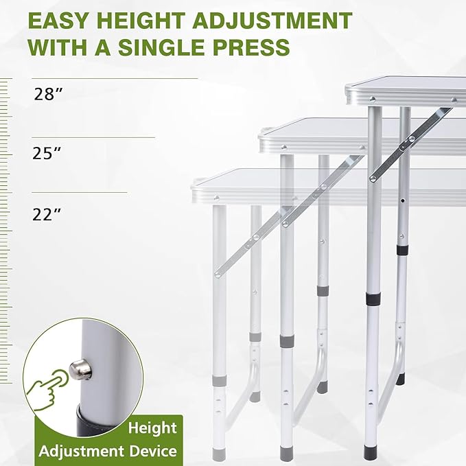 Camping Table Folding Camping Table with Storage Portable Kitchen Table Lightweight 3 Heights Adjustable Camping Furniture for BBQ Picnic Camping Hiking Beach and Indoor