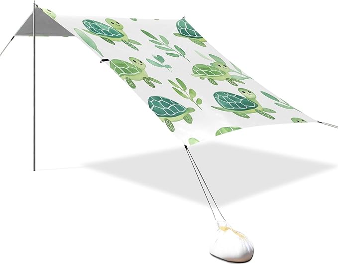 Cute Watercolor Turtle Pattern Camping Sun Shelter Beach Tent Portable Beach Sun Shade Outdoor Canopy for Camping Trips Fishing Picnic