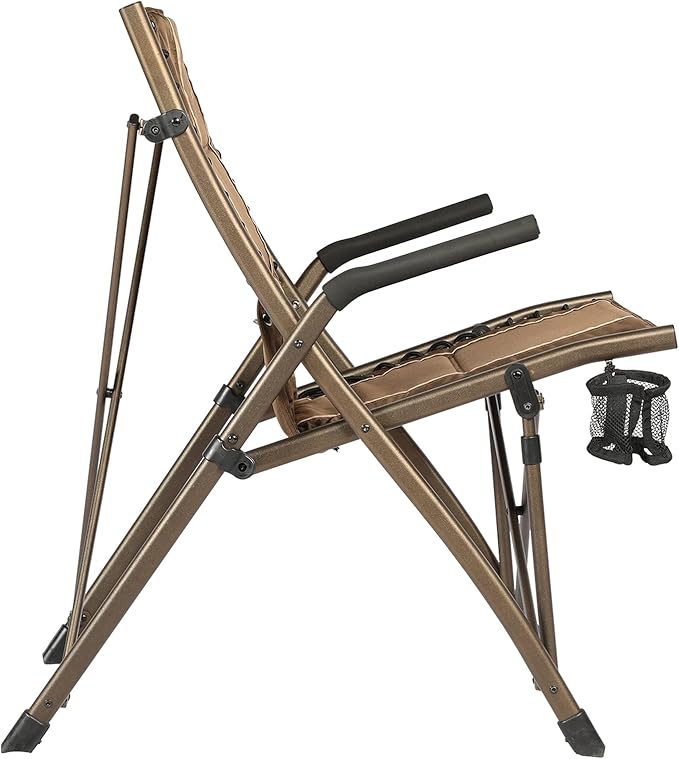 Timber Ridge Bungee Folding Camping Chairs for Adults Heavy Duty Collapsible Padded Chair with Armrests Cup Holder Foldable Outdoor Lounge Chairs for Fishing Lawn Supports 300 lbs Earth Brown