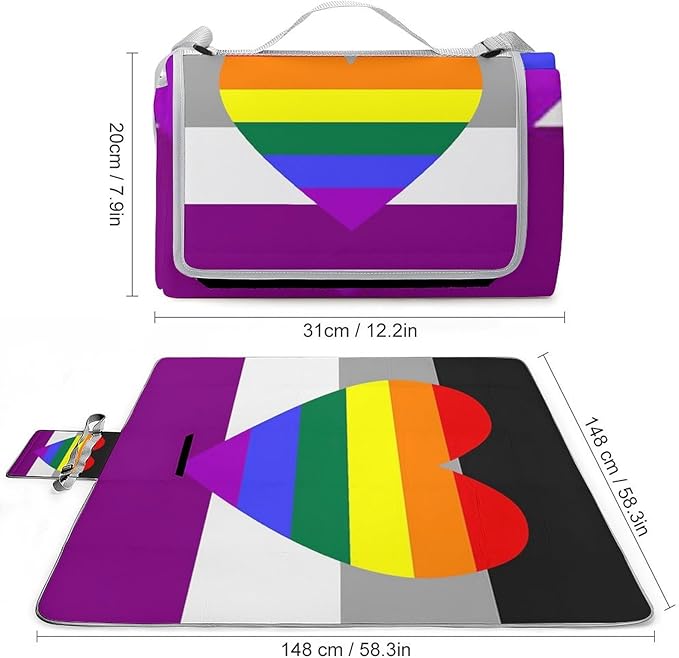 Rainbow Hearts Gay Pride Flag Colored Waterproof Outdoor Picnic Blanket Sandproof Beach Mat for Camping Hiking Grass Travelling