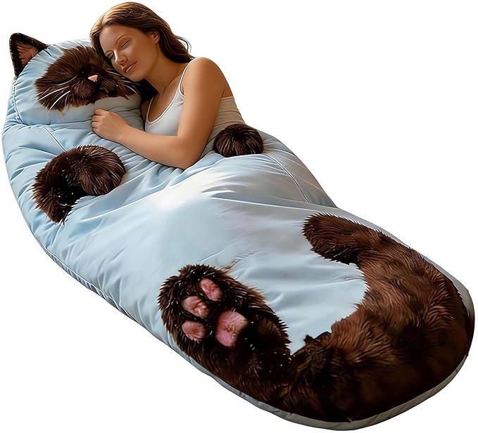 Fluffy Cat Sleeping Bag for Adults Plush Cat Envelope Sleeping Bags Washable Soft Warm Blanket for Camping Travel Sleepovers Home Lounging 68.9x31.5inch