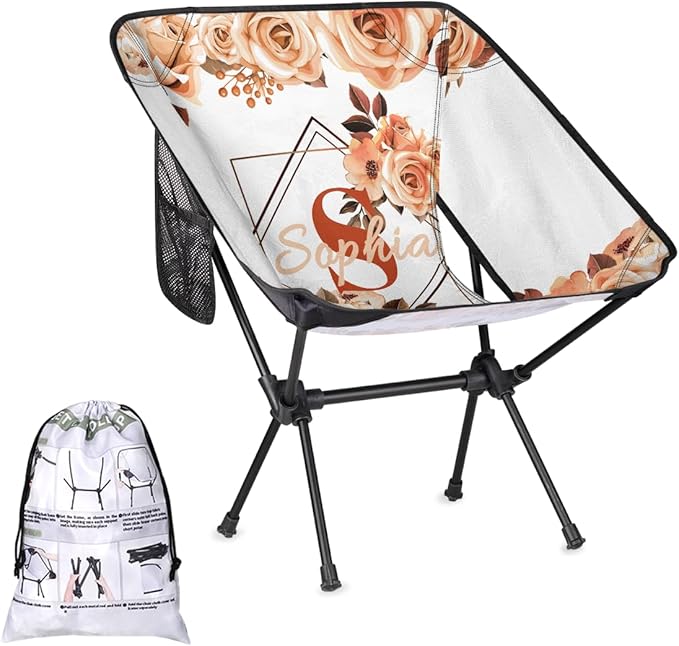 Camping Chair Personalized Backpacking Chair Lightweight Portable Folding Customized Name Chairs for Beach Sport Hiking (Brown)