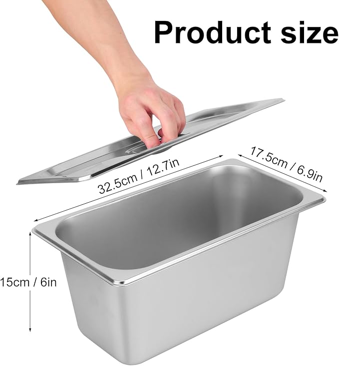 4 Pack 1/3 Size Stainless Steel Steam Table Pan with Lid 6 Inch Depth Hotel Pans for Weddings Parties Restaurants Cafeterias and Hotels