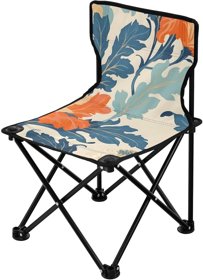 Orange Yellow Flowers Portable Camping Chairs Folding Chair - Durable Oxford Fabric Lightweight Iron Frame Easy Fold Design - Ideal for Outdoor Activities Camping Fishing and Travel