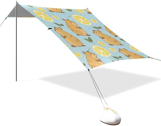Cute Capybara and Lemon Camping Sun Shelter Beach Tent Portable Beach Sun Shade Outdoor Canopy for Camping Trips Fishing Picnic