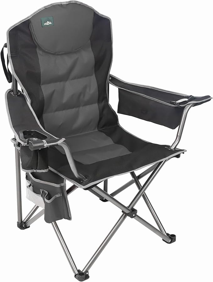 Northroad Oversized Camping Chair Full Padded Outdoor Folding Chair Support 350 LBS Heavy Duty Lawn Chair w/Cup Holder Cooler Bag Shoulder Straps for Adult-Black
