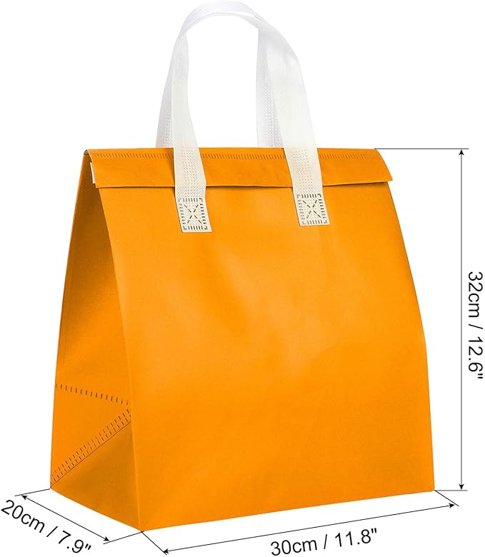 PATIKIL Insulated Take Away Bags 25 Pcs Insulation Cooler Bag Grocery Thermal Bags 11.8 x 7.9 x 12.6 Inch for Hot Cold Frozen Food Delivery Orange