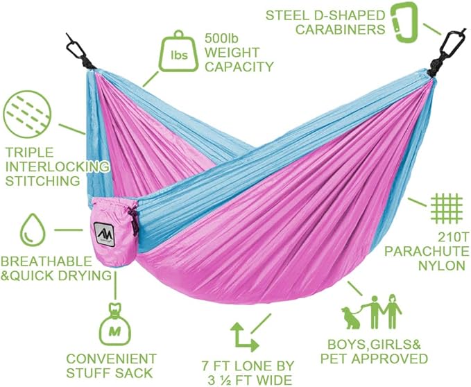 ayamaya Kids Camping Hammock Small Outdoor Hammock Gifts for Children Girls Boys Ultralight Kids Camping Gear with Tree Strap &amp CarabinersSling Swing Hammock for Indoor/Outdoor Use