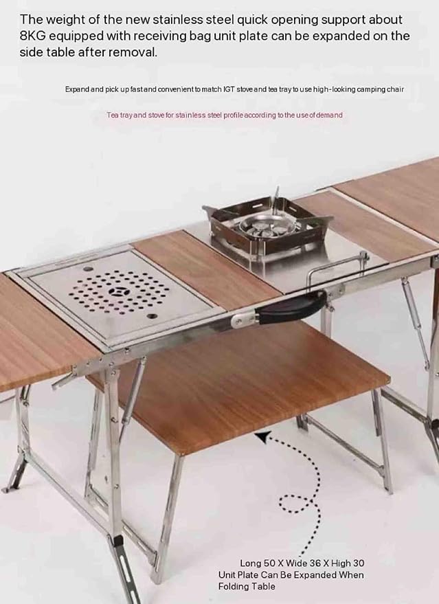 Outdoor Stainless Steel Multi-Function Table Hydraulic Folding Table Camping Tea Barbecue Dining TableCamping Mobile Kitchen Console