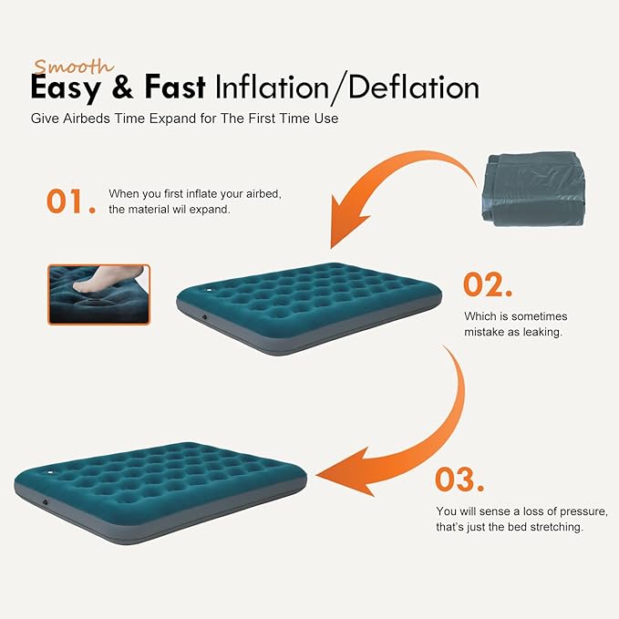 Full Size Camping Air Mattress with Built in Foot Pump Inflatable Bed Blow Up Mattress Sleeping Pad