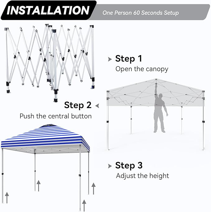 Nazhura 10' x 10' Pop Up Canopy with Sand Weight Bag Awing for Patio Freestanding Sun Shelter for Picnic and Camping One Person Setup White (Blue Stripe)