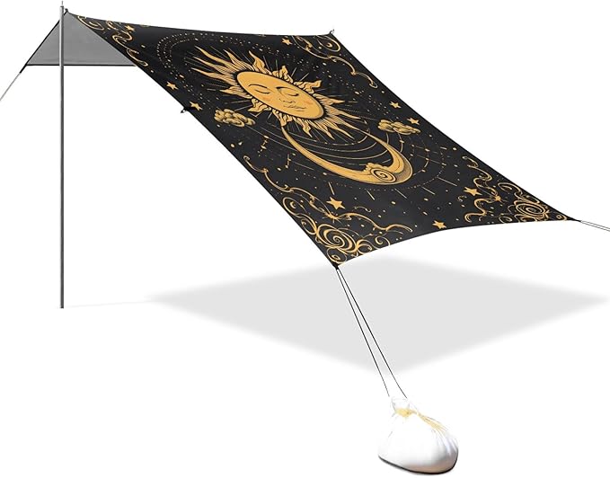 ALAZA Sun Moon Cloud Alchemy Astrology Beach Tent Sun Shelter UPF50+ Protection Beach Shade Canopy w/ 4 Sandbags for Outdoor Camping Fishing Backyard Fun Picnic 10x9 ft