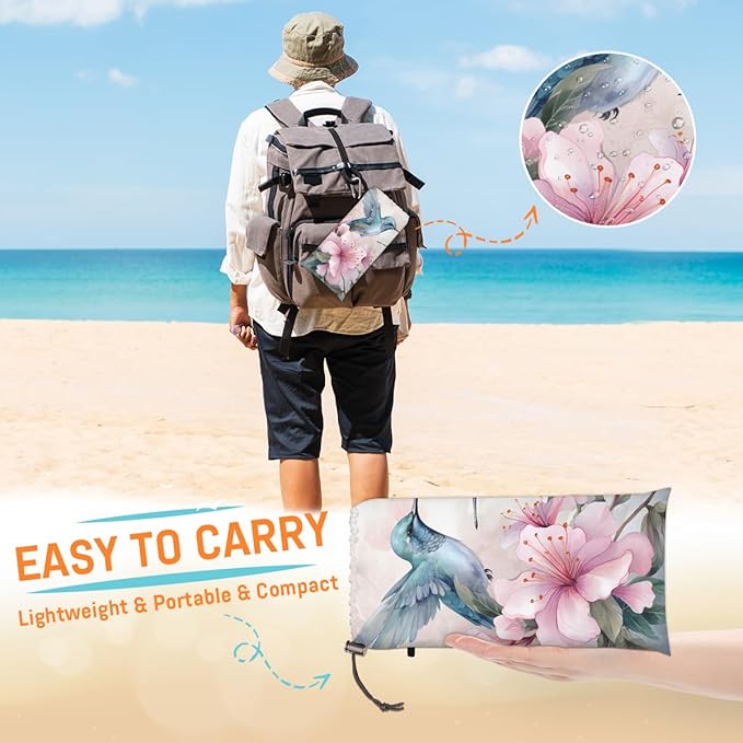 Waterproof Sandproof Beach Blanket 59''×68'' Magpie Polyester Outdoor Picnic Blanket with 4 Stakes &amp Storage Bag for BeachCampingVacation Azalea