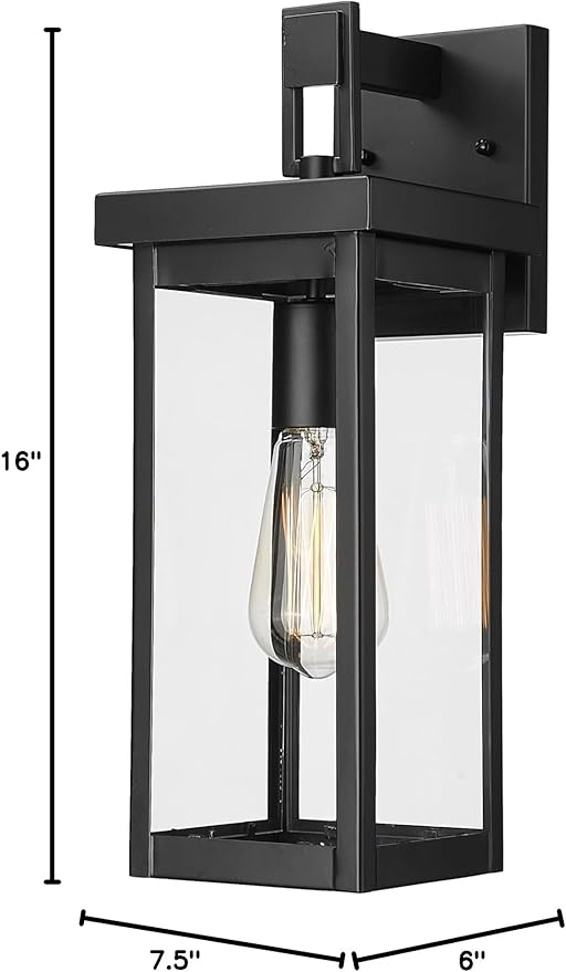 ML Lighting | Barkeley Collection | 42601-PBK | 16 Modern One Bulb Outdoor Steel Small Wall Sconce | Anti-Rust Powder Coat Black with Clear Glass Shade | Exterior Ambient Light for Safety
