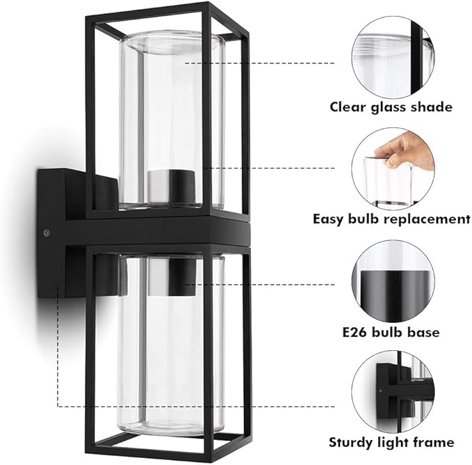 LUTEC Flair 5288804012 UP and Down Outdoor Wall Sconce Modern Black Porch Light Fixtures Exterior Light Fixtures Wall Mount Light with Clear Glass Waterproof Wall Lantern for for Garage Doorway