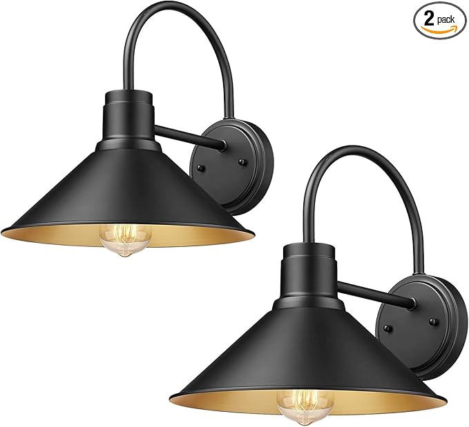 Exterior Barn Light Outdoor Wall Mount Light for House Front Porch Wall Lighting Fixture Farmhouse Outdoor Sconce Light (Black 2 Pack)