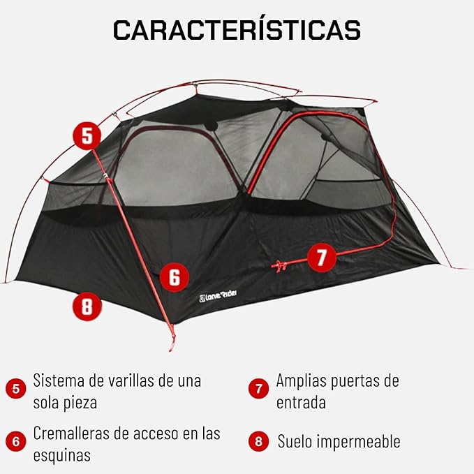 Lone Rider 2 Person Dome ADVTent - Lightweight Waterproof Shelter for Camping Backpacking Hiking - One Piece Pole Pitch System with Mesh Ventilation and Storage - Includes Carry Bag Pegs Awning