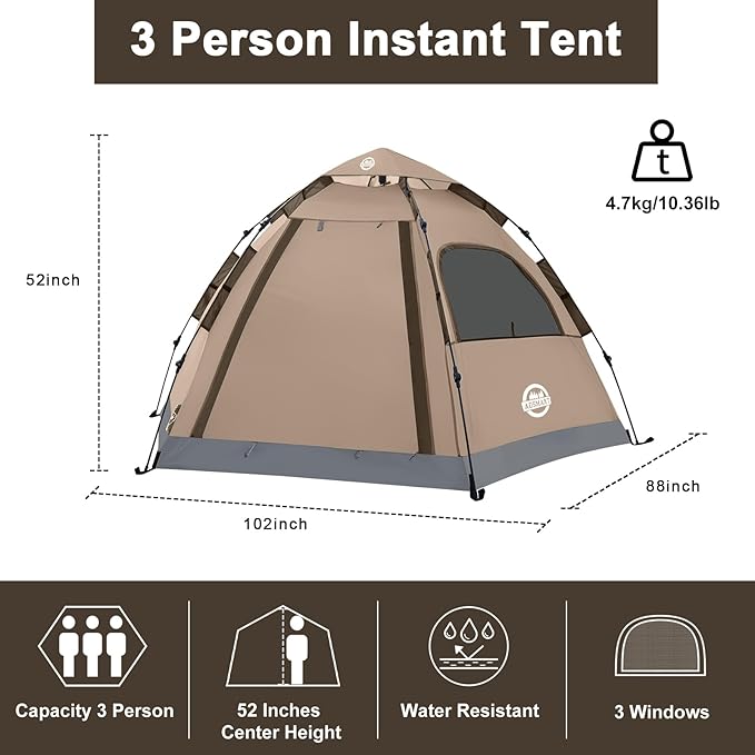 ADSMART Instant Tents for Camping 2/3/4/5 Person Tent Waterproof Easy Setup Sets Up Backpacking Tents with Carry Bag for Outdoor Hiking