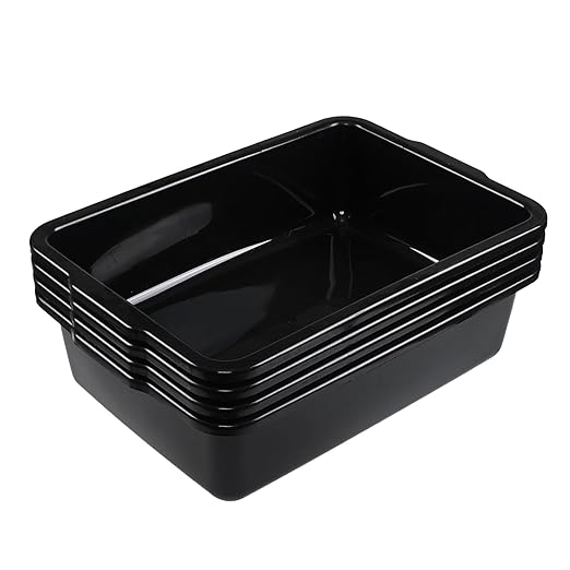 4-Pack 32 Liter Large Black Bus Tubs Commercial Plastic Bus Trays