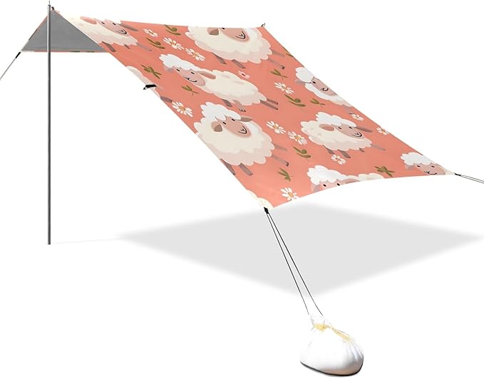 Sheep and Flower Camping Sun Shelter Beach Tent Portable Beach Sun Shade Outdoor Canopy for Camping Trips Fishing Picnic