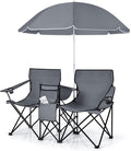 LDAILY LUARANE Folding Double Camping Chair Outdoor Picnic Chairs w/Removable Umbrella Mini Table Cup Holder &amp Carrying Bag Portable Camping Loveseat for Patio Pool Lawn Beach Park (Grey)