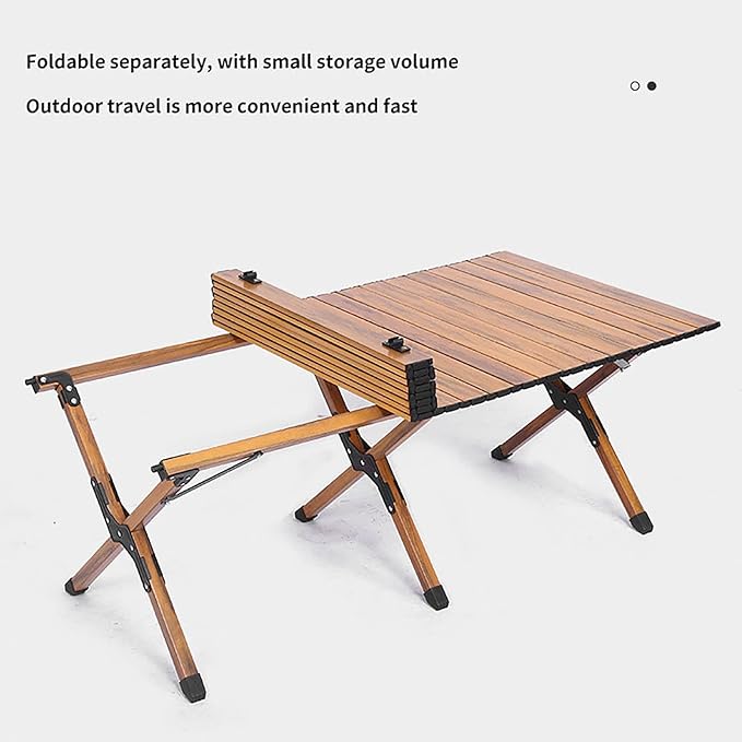 BK&ampMF Outdoor Folding Camping TableWooden Small Backpacking TablePicnic Camping Table Ultralight Side Table with Carry Bag for Cooking PicnicA61x117x45cm(24x46x18inch)