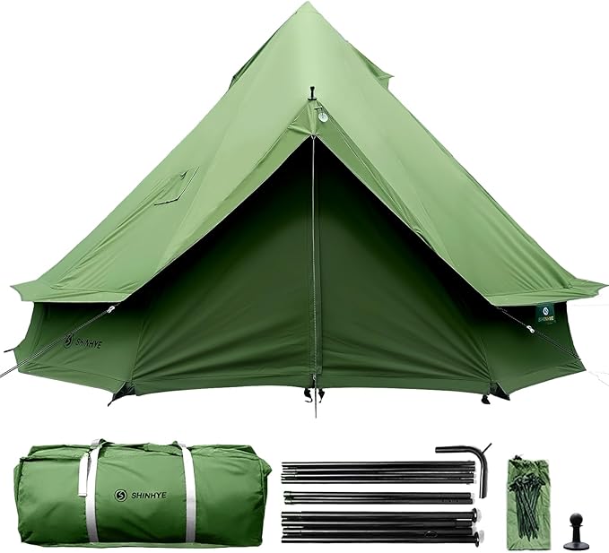 Canvas Bell Yurt Tent with Stove Jack Waterproof Luxury 4 Season Tents for Family Outdoor Camping 100% Cotton Green Glamping Tents for Hunting Partie All Year Living