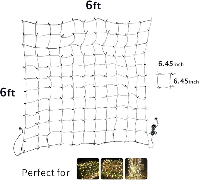 LED Christmas Net Lights Outdoor UL Certified 144LED 6ftx6ft Green Wire Connectable Waterproof Mesh Light for Christmas Party Yard Shrubs and Bushes Decorations (Red)