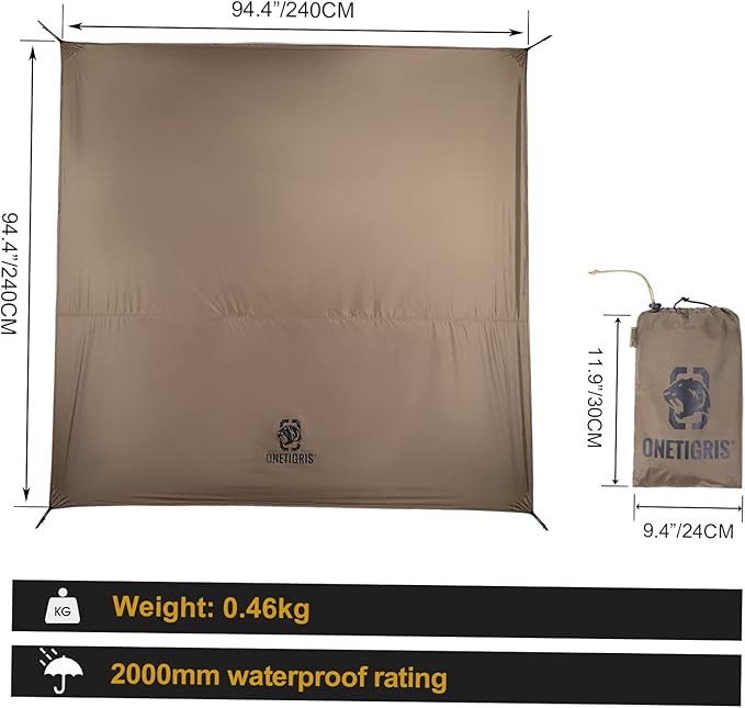 ONETIGRIS Tent Tarp Footprint 94x94 Large Size Waterproof Lightweight Multifunctional Camping Tarp Beach Blanket for Camping Hiking Backpacking