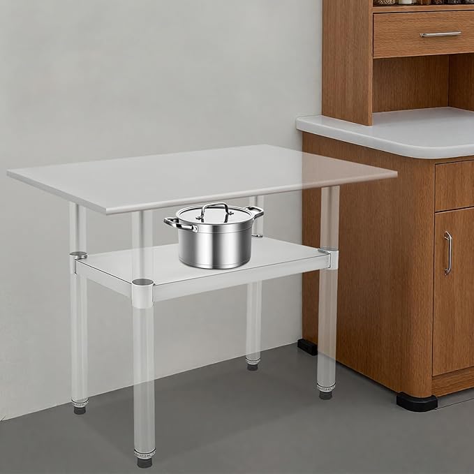 Eapmic Undershelf for Work Tables Adjustable Lower Shelf Stainless Steel Bottom Shelf Add for Commercial Prep Table Restaurant Kitchen Bakery Garage Workshop Use (21.65x9.84in)